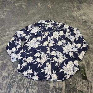 Lauren Ralph Lauren Pajama Top Womens Large blue white floral button front NWT - Picture 1 of 12