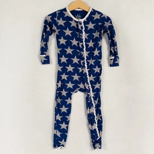 Kickee Pants Pajamas Girls 2T Navy Blue Stars Bamboo Footless Ruffles Soft Cozy - Picture 1 of 6