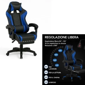 Sedia Gaming Ergonomica Reclinabile in Ecopelle Poggiapiedi e Cuscini Lombari - Foto 1 di 6