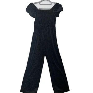 Three Pink Hearts Black Silver Jumpsuit  Girls 1-Piece Relaxed Fit Velvet Small - Picture 1 of 11