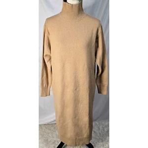 Uniqlo Wool Knit Turtleneck Sweater Dress XS Long Sleeve Tan Camel Quiet Luxury - Picture 1 of 3