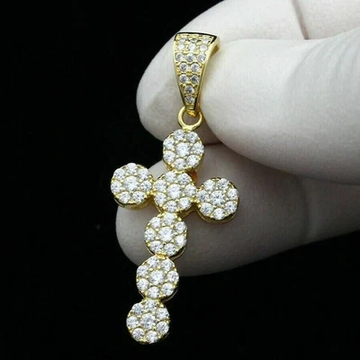 Dije colgante cruz para hombre de oro amarillo de 14 quilates de más de 2 quilates corte redondo diamante VVS1 Foto 1 de 3