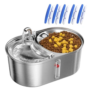 Dual Bowl Cat Water Fountain 3L/101oz,Stainless Steel Pet Drinking Fountain,2... - Picture 1 of 9