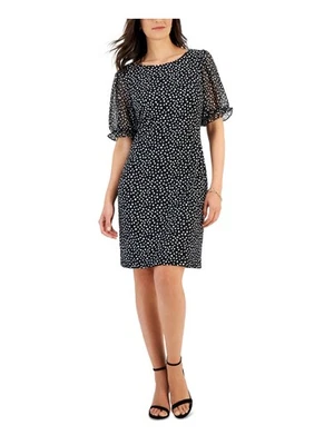 CONNECTED APPAREL Womens Black Pouf Sleeve Above The Knee Sheath Dress 4 - Image 1 of 4