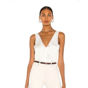 PAIGE Revolve Lylia cami White Lace Trim V Neck Button Front Tank Top XL sexy - Picture 1 of 11