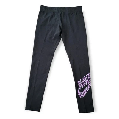 Nike Girls favorite leggings in black/purple leopard print logo Size XS - Image 1 of 4