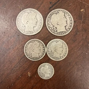 Barber 90% Silber 5 Münzen Lot (2 Hälften / 2 Viertel / 1 Groschen) K23 - Bild 1 von 12