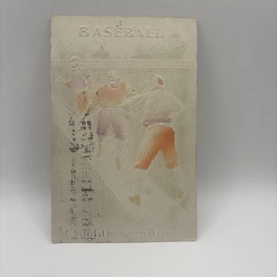 Vintage Embossed Baseball Postcard, Caught Between Bases - Image 1 of 4