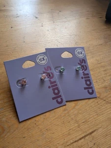 New Claire's Accessories Cubic Zirconia Earrings Pair X 2 Set Blue And Pink - Picture 1 of 2
