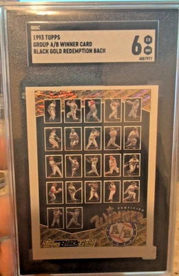 1993 Topps Black Gold Redemption #A/B Barry Bonds, Greg Maddux, Tony Gwynn SGC 6 Foto 1 de 4