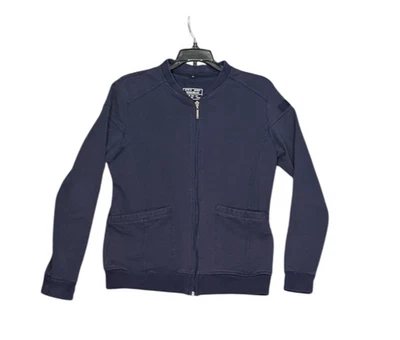 Chaqueta de trabajo médica para mujer mediana azul marino con cremallera bolsillos elásticos delanteros Foto 1 de 4