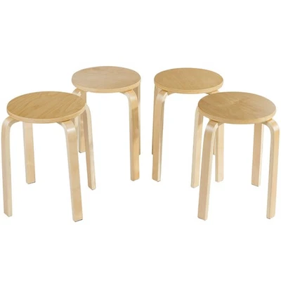 Set of 4 18" Stacking Stools Round Dining Chair Backless Wood Home Decor Natural - Image 1 of 4