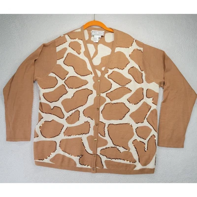 Cárdigan suéter Diane Gilman para mujer 2XL estampado de jirafa mezcla de seda con botones 2X Foto 1 de 4