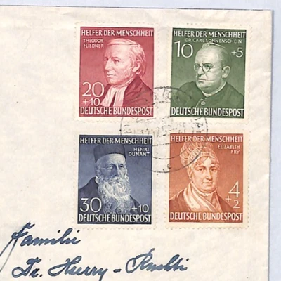 GERMANY Cover 1952 *HUMANITARIAN RELIEF FUND* Set{4} Fry 30+10pf Dunant YQ233 - Image 1 of 4