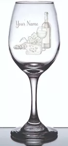 Engraved Personalized Customized Wine Glass with Wine Motif & Your Name/Message - Picture 1 of 2