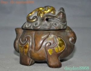 4.4" Dinastía China Bronce Animal Dorado León Foo Perro Estatua Quemador de Incienso Censario - Imagen 1 de 7