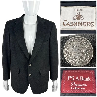 Blazer Jos A Bank 42 R para hombre 100 % gris cachemir 2 botones de metal pecho vintage 46"" Foto 1 de 4