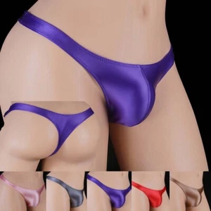 2025 Men's Sexy Oil Glossy Underwear Low-rise G-Strings Stretch Bikini Thong - Picture 1 of 21