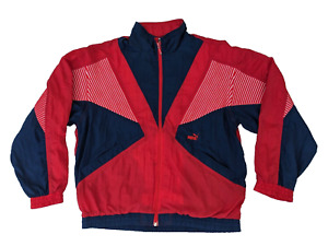 Puma Mens Vintage Track Jacket L Large Sweatshirt Navy Red Full Zip Retro Pocket
