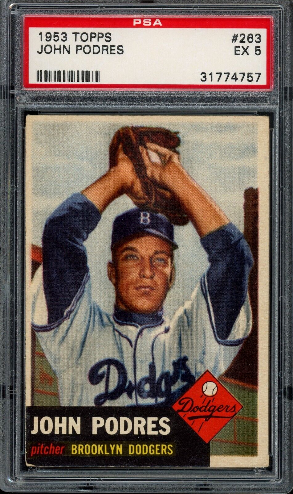 1953 Topps 263 JOHNNY PODRES Rookie PSA 5 Brooklyn Dodgers Baseball Card