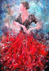 BEAUTIFUL SERA KNIGHT ORIGINAL "Getting ready to Flamenco" Spain Dance PAINTING - Picture 1 of 1