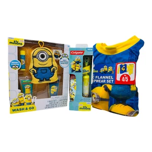Minions Bathroom PJ Bundle Flannel Sleepwear Set 3 Pcs - Picture 1 of 5