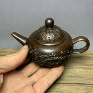 Antique Retro Pure Copper Teapot Dragon Phoenix Dance Kettle Flagon Qianlong - Picture 1 of 6