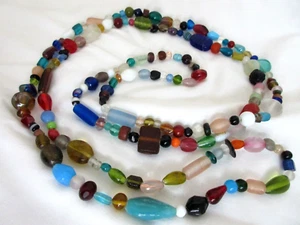 ART BEAD NECKLACE WOMANS 70" MULTICOLOR DRAPING COLORFUL  BOHO ART NECKLACE - Picture 1 of 7
