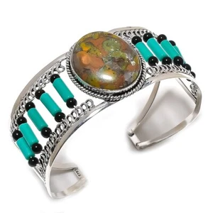 Bamboo Jasper, Chalcedony Gemstone Handmade Cuff Jewelry Bangle Adjustable G385 - Picture 1 of 7
