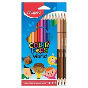 MAPED WORLD COLOURS DUO SKIN TONES PENCILS 15 IN PACK (12 + 3 DUO COLOURS) NEW - Picture 1 of 7