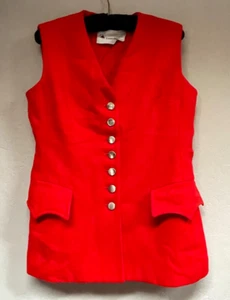 Vintage Evan Picone Union Made Womens 12 Button Down Vest Coat Red Lightweight - Picture 1 of 9