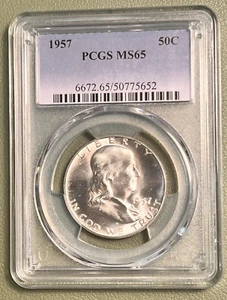 1957 PCGS MS65 Full Bell Lines Franklin Half Dollar White Silver - Picture 1 of 5