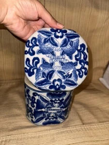 ECKIGES GLAS MIT DECKEL China blau & weiß feines Porzellan Deckeldose 5" HOCH - Bild 1 von 8