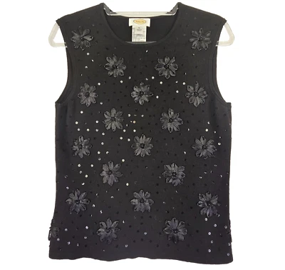 Talbots Silk Blend Embellished Knit Top Womens M Sleeveless Evening Event Career - Image 1 of 4