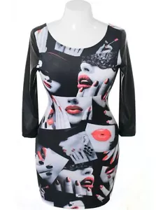BODYCON CLUBWEAR SEXY PLUS SIZE LIPS DRESS SIZE 3XL - Picture 1 of 2