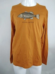 Life is Good Men L/S Crusher Tee Good Catch Large Mouth Bass Brown Medium 08812 - Picture 1 of 10