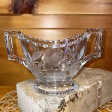 Vintage Heisey Floral Etched Depression Glass Pedestal Open Sugar  Bowl