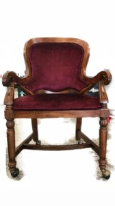 Deep Burgundy Velvet and Wood Game Keeper Chair with Wheels - Picture 1 of 11