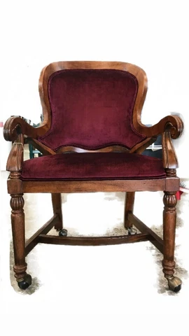 Deep Burgundy Velvet and Wood Game Keeper Chair with Wheels Cover