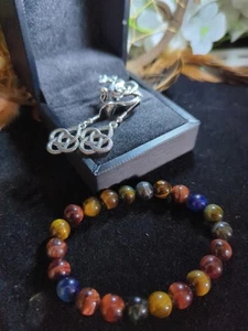 Sterling 925 Irish Handcrafted Earring Multicolor Tiger's Eye Bracelet Ring Sz 7 - Picture 1 of 15