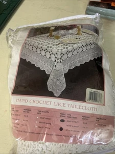 Vintage-Style Hand-Crocheted Lace Tablecloth  68” x  86”   White  Oblong - Picture 1 of 4