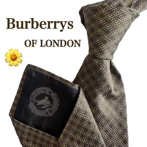 Burberrys Dark Green & Brown Floral Embroidered Horse Logo Silk Tie Used - Picture 1 of 9