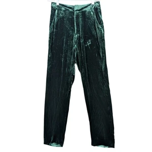 L'AGENCE Pants Womens Silk Blend Green Velvet Trousers High Waist Party Size 00 - Foto 1 di 13