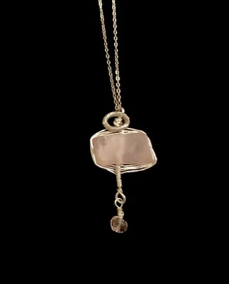Natural Rose Quartz Gemstone Necklace 925 Sterling Silver 12-inches Designer NIA - Image 1 of 4