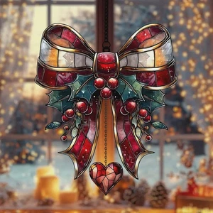 Arco de Navidad imitación vitral atrapasol con encanto colgante, acrílico festivo - Imagen 1 de 5