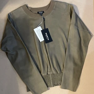 Blusa Pullover Worth New York $898 Cuero Suave Ribete Acanalado Alcachofa Talla S - Imagen 1 de 14