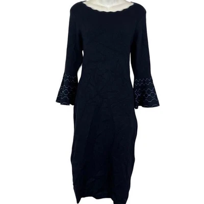 Dressbarn Barn Womens Navy Bell Sleeve Sweater Midi Dress Scalloped Neck sz S - Изображение 1 из 4
