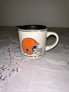 Vintage NFL Rare Find Ceramic Cleveland Browns Coffee Mug With Lid - Picture 1 of 9