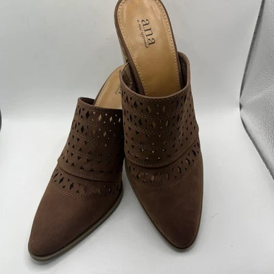 a.n.a. Mujer 10 Mules Marrón Gamuza Tacón Perforado Foto 1 de 4