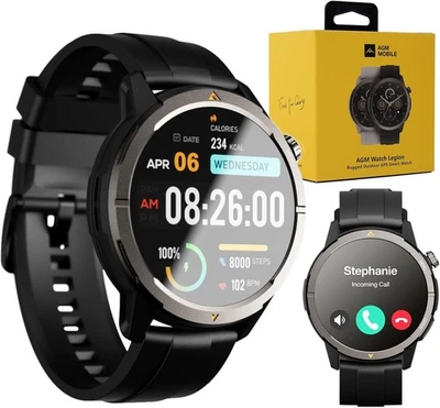 AGM Legion Smart Watch GPS AMOLED Fitness HR Sleep BT Call Android iOS SpO2 IP68 - Image 1 of 4